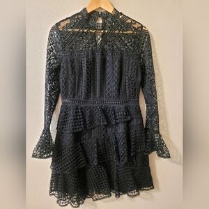 Black Ruffled Tiered Off-the-Shoulder Cocktail Dress. NWOT